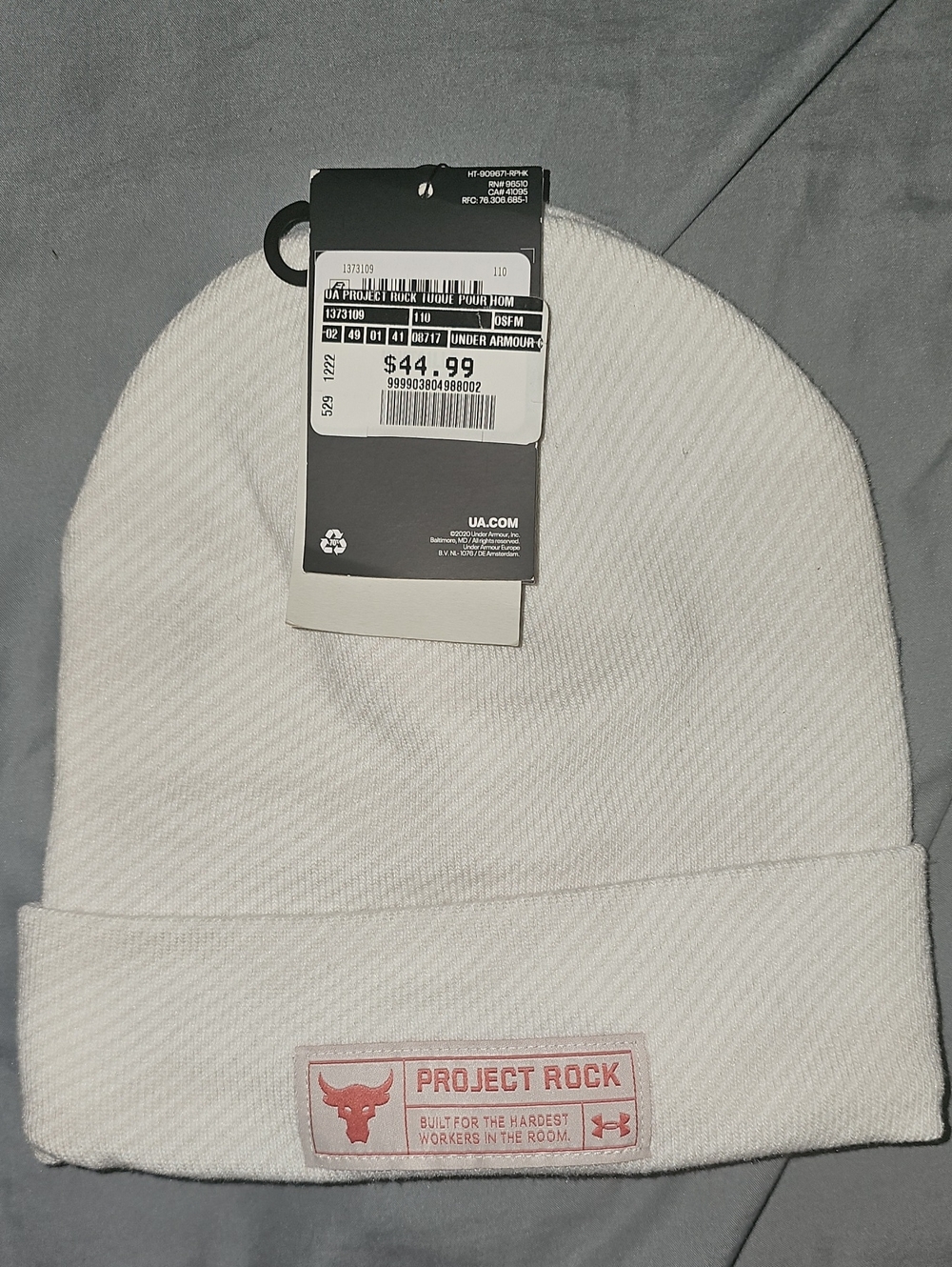 Under Armour Project Rock White Beanie with Pink Patch